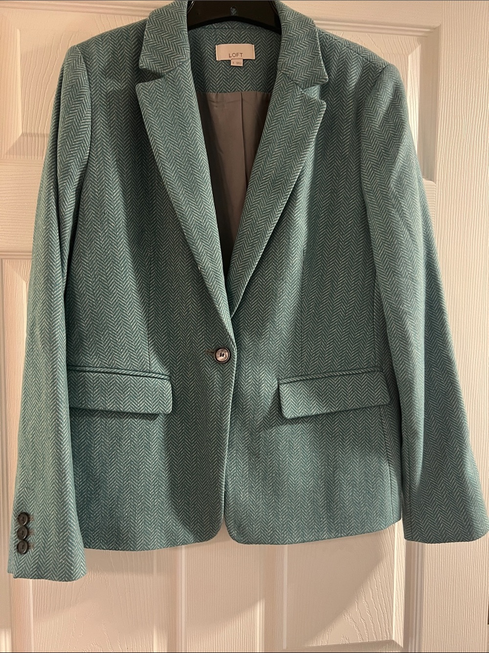 LOFT Mint Green Herringbone Single-Button Blazer